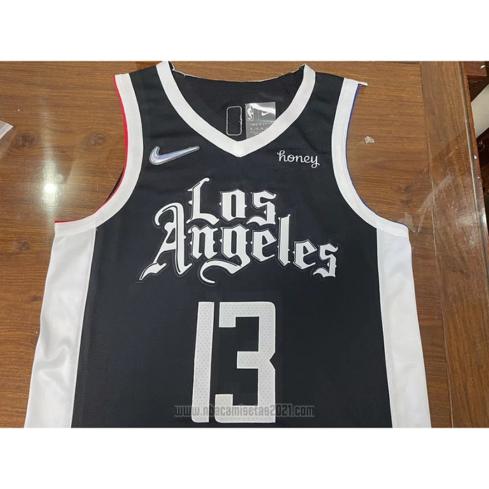 Camiseta Los Angeles Clippers Paul George #13 Ciudad 2020-21 Autentico Negro